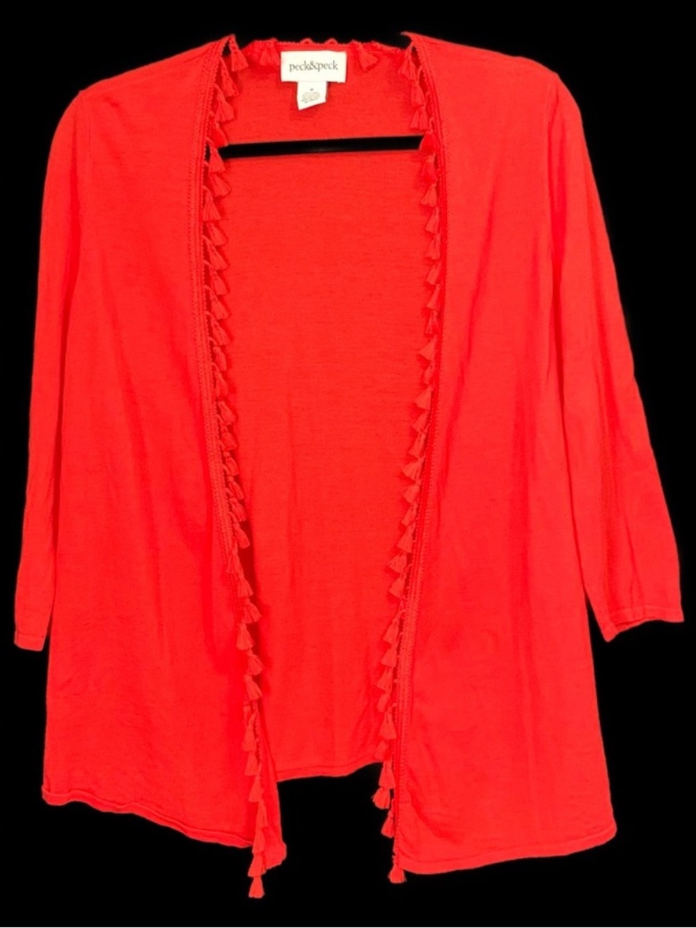Peck & Peck Linen & Cotton Blend Tassel Fringe Open Front Cardigan